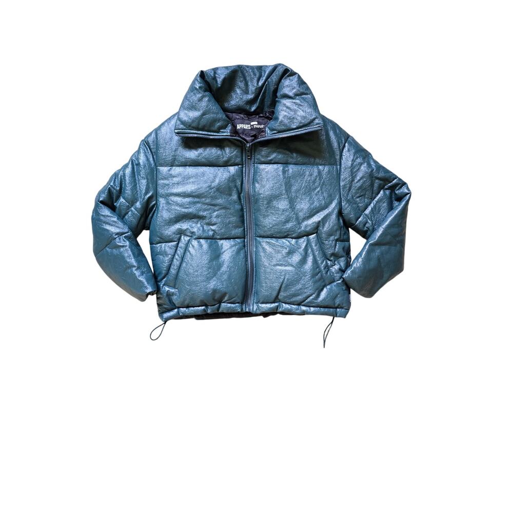 APPARIS x Nuuly Billie Crinkle Vegan Leather Puffer Short Cropped Green Jacket S